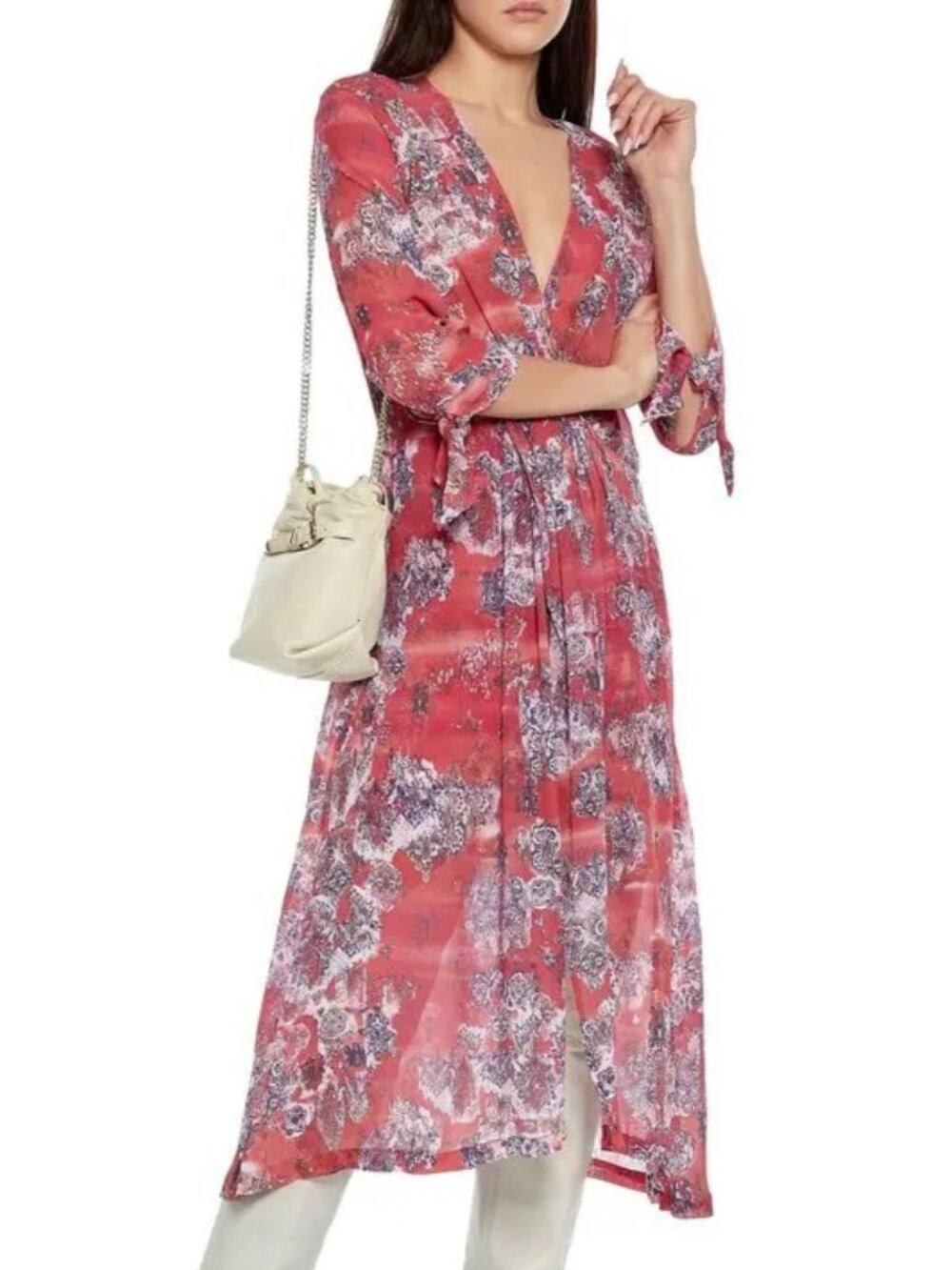 IRO PARIS Gramy Wrap-Effect Printed Crepe de Chine Midi Dress M NWT - Picture 12 of 13